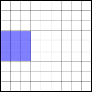 Ein Block ist ein Quadrat aus
      dreimal drei Zellen.